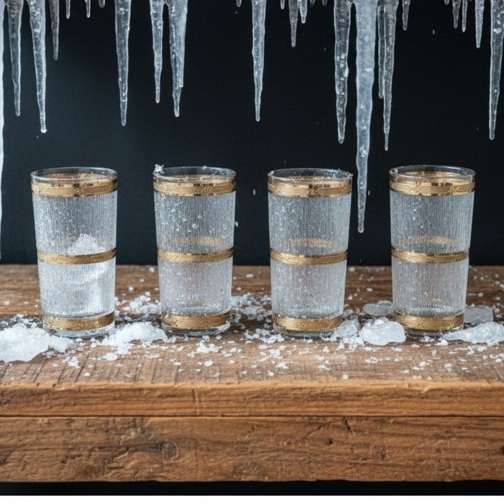 Culver "Icicle" 22K Gold Highball Glasses, Set of 4, Vintage Tumblers, Drinkware